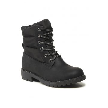 Ghete fete -  piele ecologica - negru - cu strasuri - talpa groasa