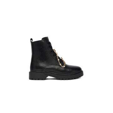 Ghete fete -  piele naturala - negru - fermoar -