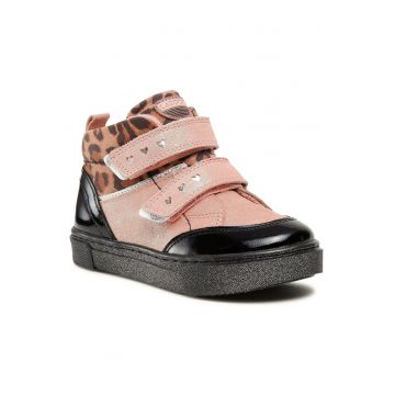 Ghete fete -  piele naturala - roz - velcro - Roz