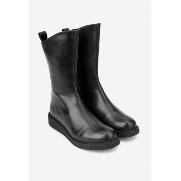 Ghete negre din piele pentru femei - Negru