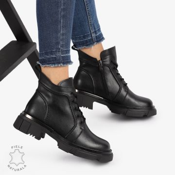 GHETE PIELE NATURALA NEGRU cu Varf rotund CRL1239