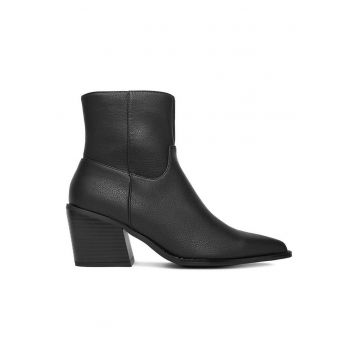 Botine dama -  design modern - tocul gros - negru - material sintetic -
