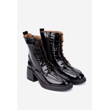 Botine dama din piele negre - Negru