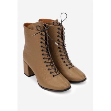 Botine dama din piele texturata taupe