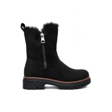 Botine dama -  fermoar - negru - material textil -