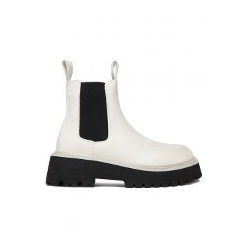 Botine dama -  material sintetic - alb - toc bloc -