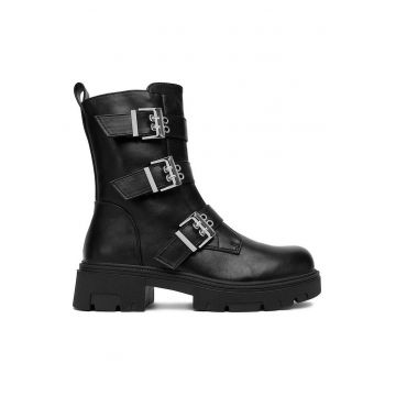 Botine dama -  material sintetic - negru - inchidere cu fermoar - interior izolat termic -