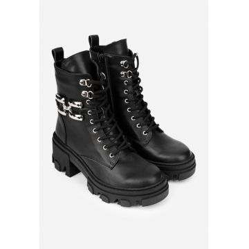 Botine dama negre din piele naturala cu ornament