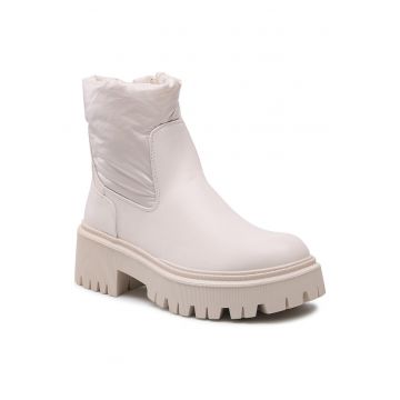 Botine dama -  piele ecologica - bej - talpa groasa - fermoar lateral - Bej