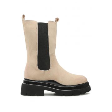 Botine dama -  piele ecologica - fermoar - bej -