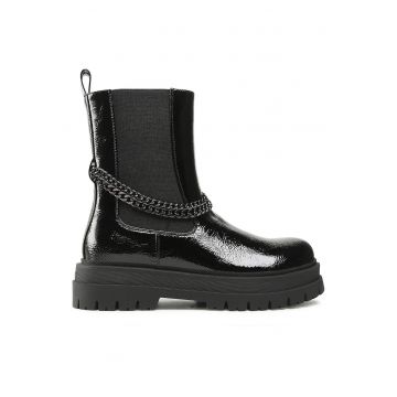 Botine dama -  piele ecologica - fermoar - negru -