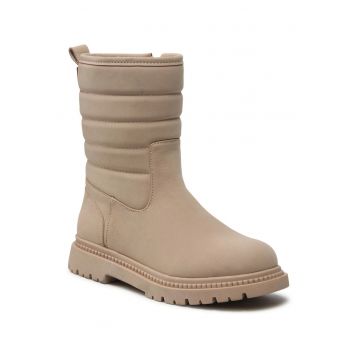 Botine dama -  piele ecologica - izolate - bej - cu fermoar -