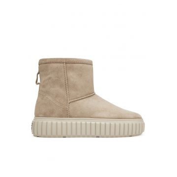 Botine dama -  piele intoarsa - flatform - bej - lana de oaie -