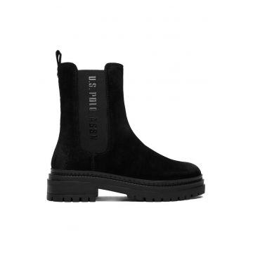Botine dama -  piele intoarsa - negru - talpa groasa