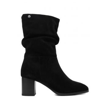 Botine dama -  piele intoarsa - negru - tocul stabil