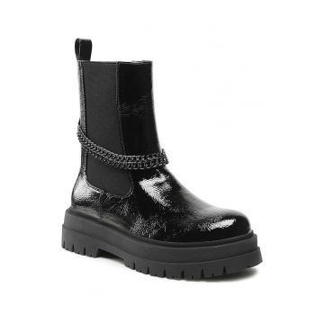 Botine dama -  piele lacuita - elastic - negru -
