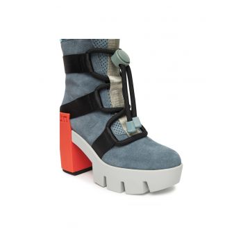 Botine dama -  piele naturala - albastru - tocul bloc cu platforma -