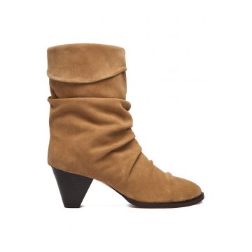 Botine dama -  piele naturala - bej - toc geometric -