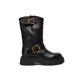 Botine dama -  piele naturala - flatform - negru -