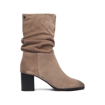 Botine dama -  piele naturala - gri - tocul stabil -