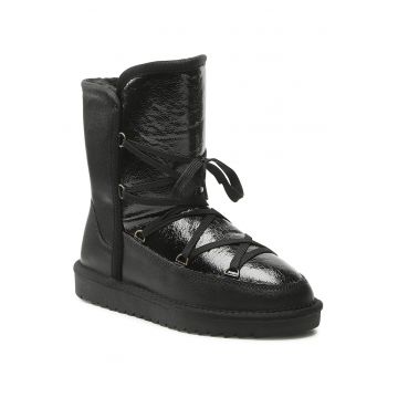 Botine dama -  piele naturala - insertie lacuita - negru