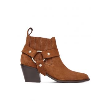 Botine dama -  piele naturala - maro - tocul clasic - detalii la moda
