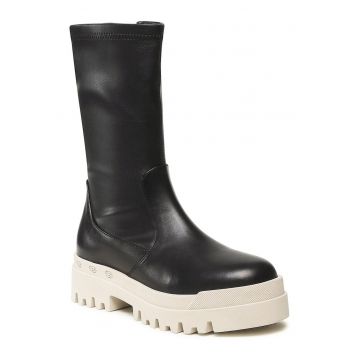 Botine dama -  piele naturala - negru - fermoar