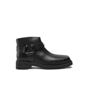 Botine dama -  piele naturala - negru - fermoar -