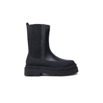 Botine dama -  piele naturala - negru - fermoar - insertie elastica -
