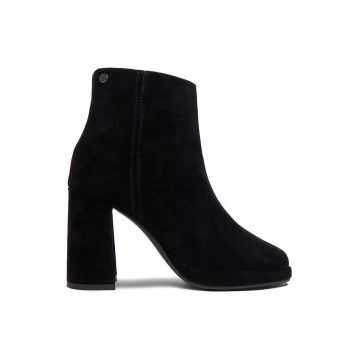 Botine dama -  piele naturala - negru - toc clasic - cu fermoar