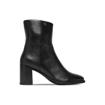 Botine dama -  piele naturala - negru - toc clasic - fermoar