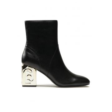 Botine dama -  piele naturala - negru - toc clasic - fermoar -