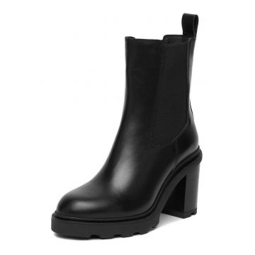 Botine dama -  piele naturala - negru - toc stabil -