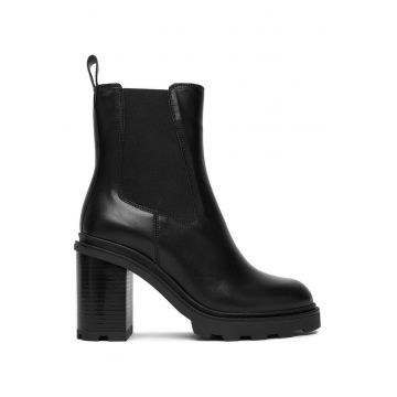 Botine dama -  piele naturala - negru - toc stabil