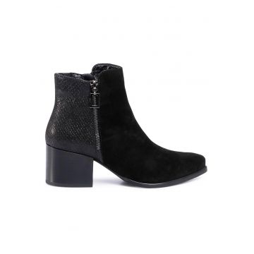 Botine dama -  piele naturala - toc clasic - negru -
