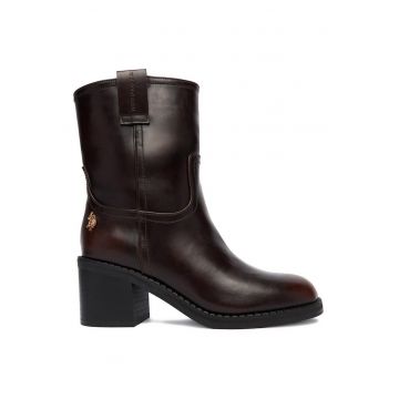 Botine de dama -  piele ecologica - maro -