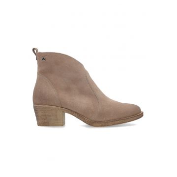 Botine din piele intoarsa cu toc cubanez