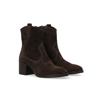Botine din piele intoarsa cu toc masiv