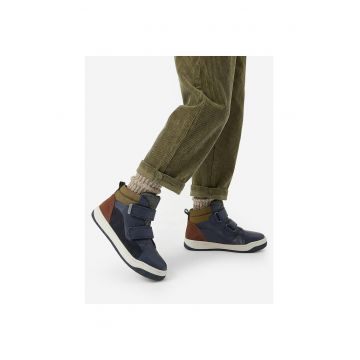 Ghete copii -  piele naturala - albastru - sistem inchidere Velcro -