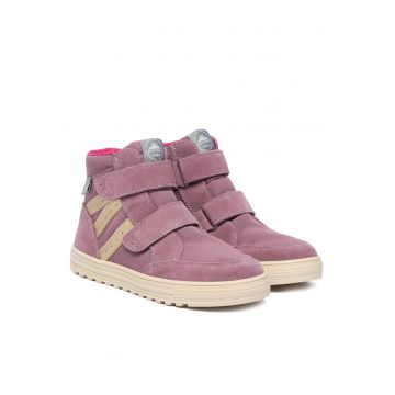 Ghete copii -  piele naturala - roz - velcro -