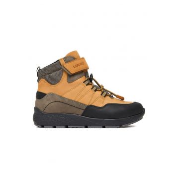 Ghete copii -  piele naturala - velcro - maro -