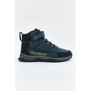 Ghete cu velcro si imprimeu text - Bleumarin