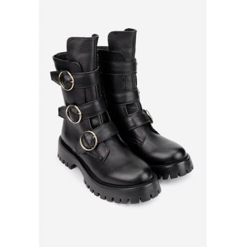 Ghete dama accesorizate din piele naturala neagra