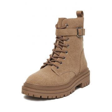 Ghete dama -  bej - material sintetic - inchidere cu fermoar -