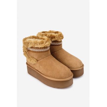 Ghete dama  din piele intoarsa maro cu model