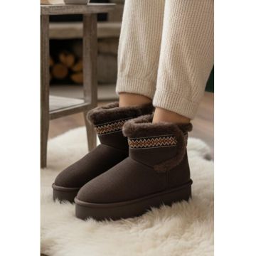 Ghete dama  din piele intoarsa maro inchis cu model