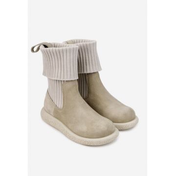 Ghete dama din piele intoarsa si material textil bej
