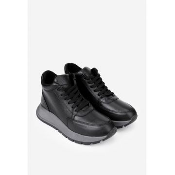 Ghete dama negre din piele naturala cu fermoar lateral