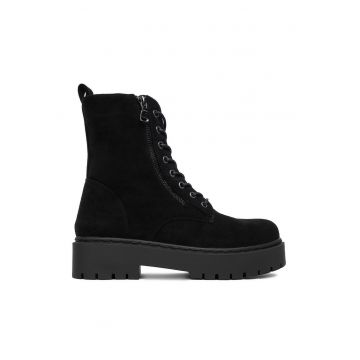Ghete dama -  negru - cu sireturi - sintetic -