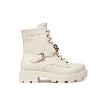 Ghete dama -  piele ecologica - bej - inchidere cu fermoar -
